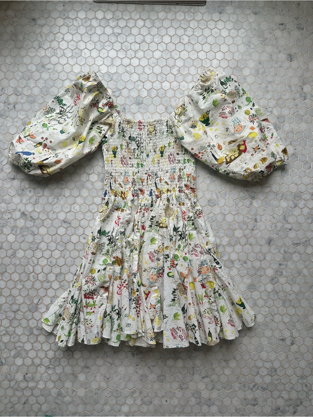 RHODE White Floral Puff-Sleeve Mini Dress